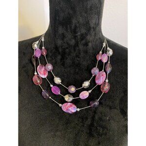 New York Co Purple Silver Chunky 3 layered  Neckless NY co. 3 Strand 17" - 20"